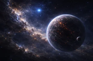 Planet inmitten eines leuchtenden kosmischen Nebels im Weltraum.